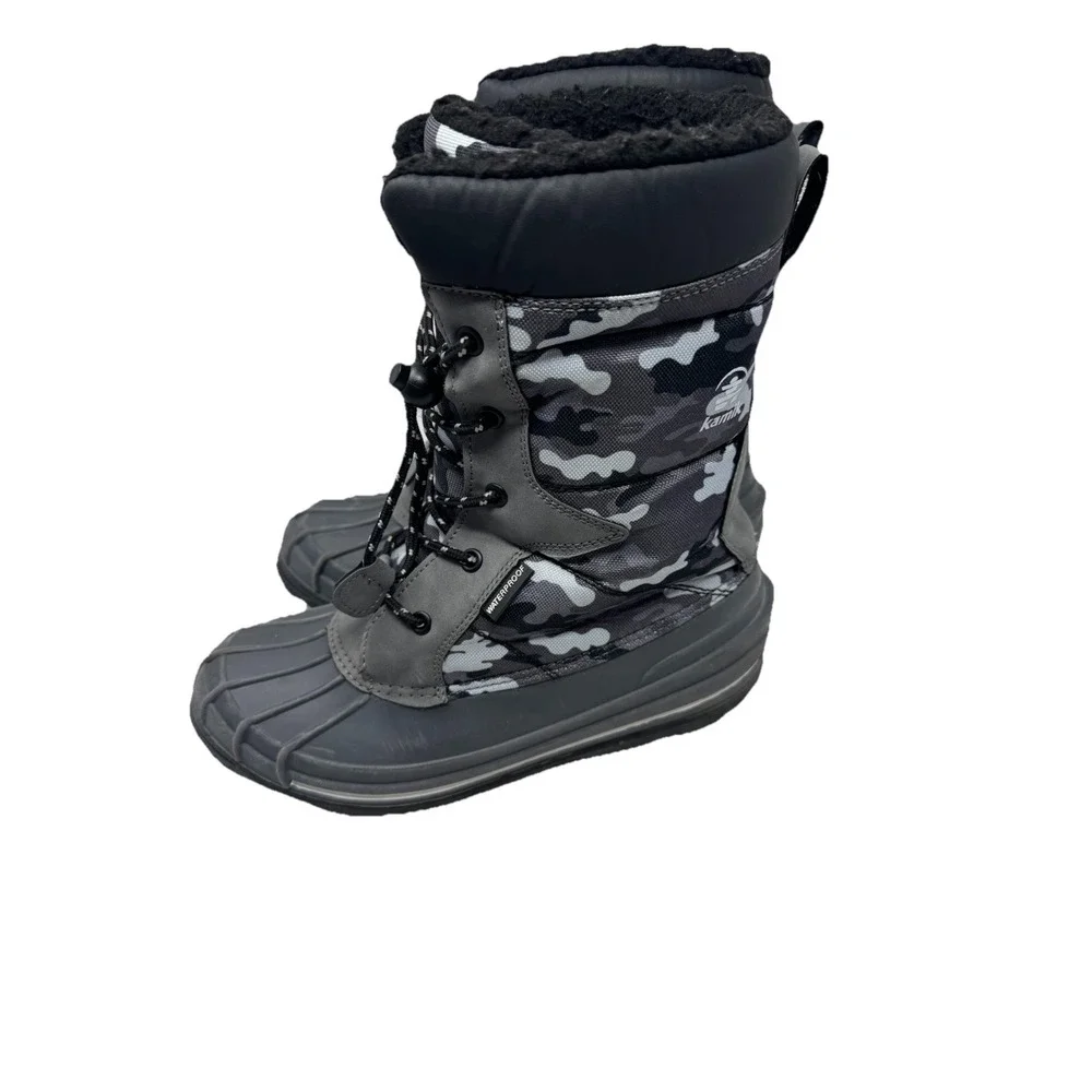 🔥Kamik 💰Waterproof 🖤🩶🖤Lined Winter Snow Boots Camo Army Print ‎ Sz 7$125